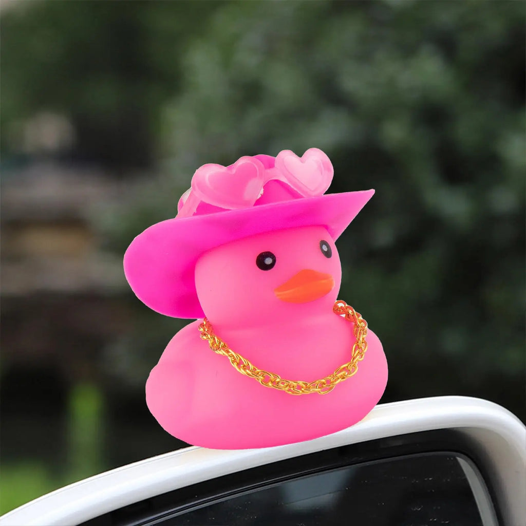 CowLost | product_id-car-cowboy-rubber-duck-dashboard-ornament-with-hat-heart-glasses-and-chain-pink |6