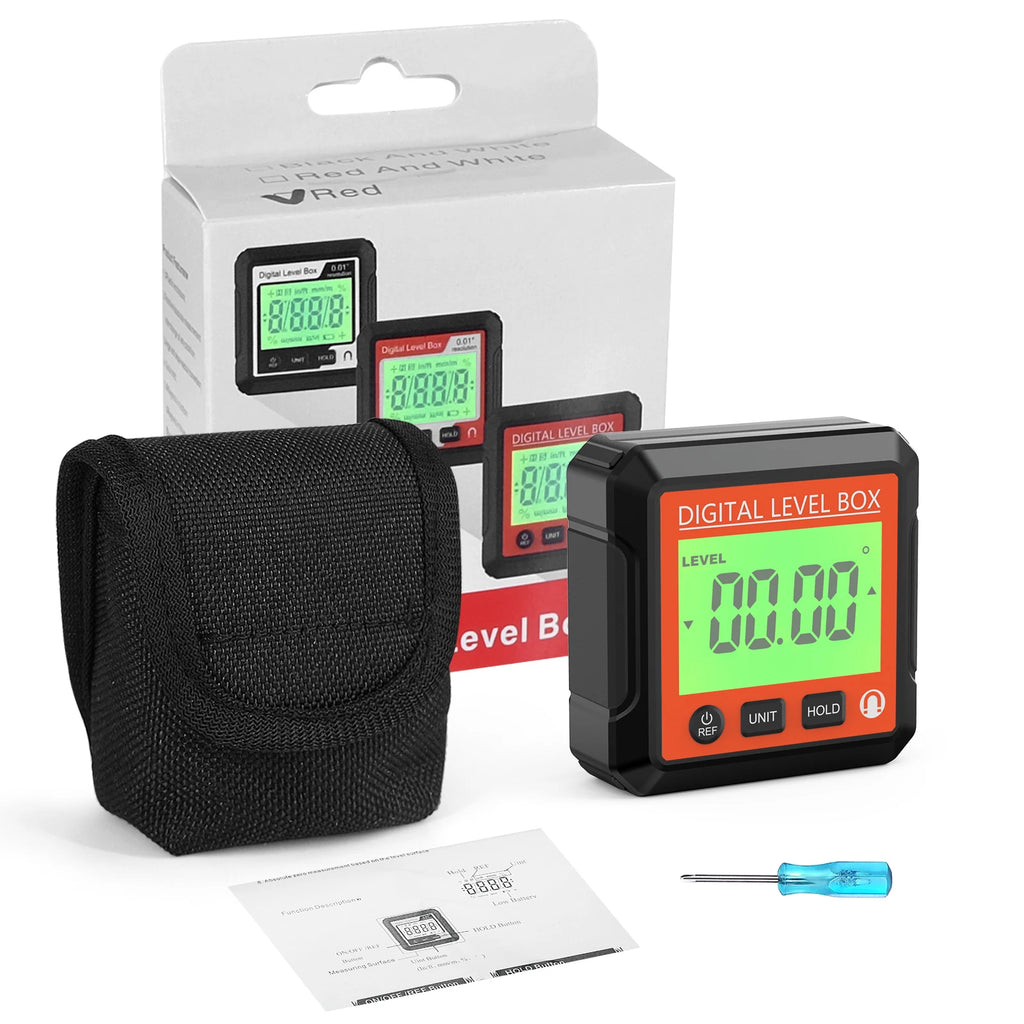 Digital Magnetic Inclinometer LCD Backlight Angle Finder 4x90° Protractor Level Box for Woodworking