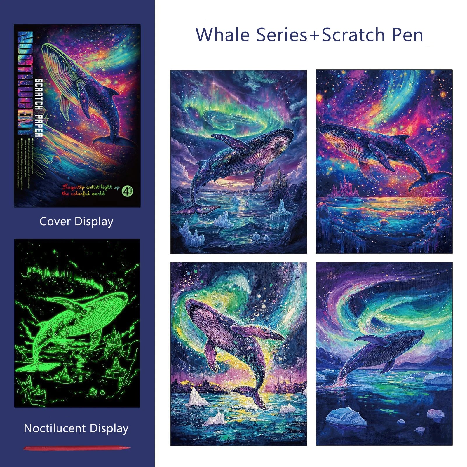 CowLost | product_id-4-pcs-a4-diy-luminous-scratch-painting-set-animal-butterfly-whale-landscape-night-view |21