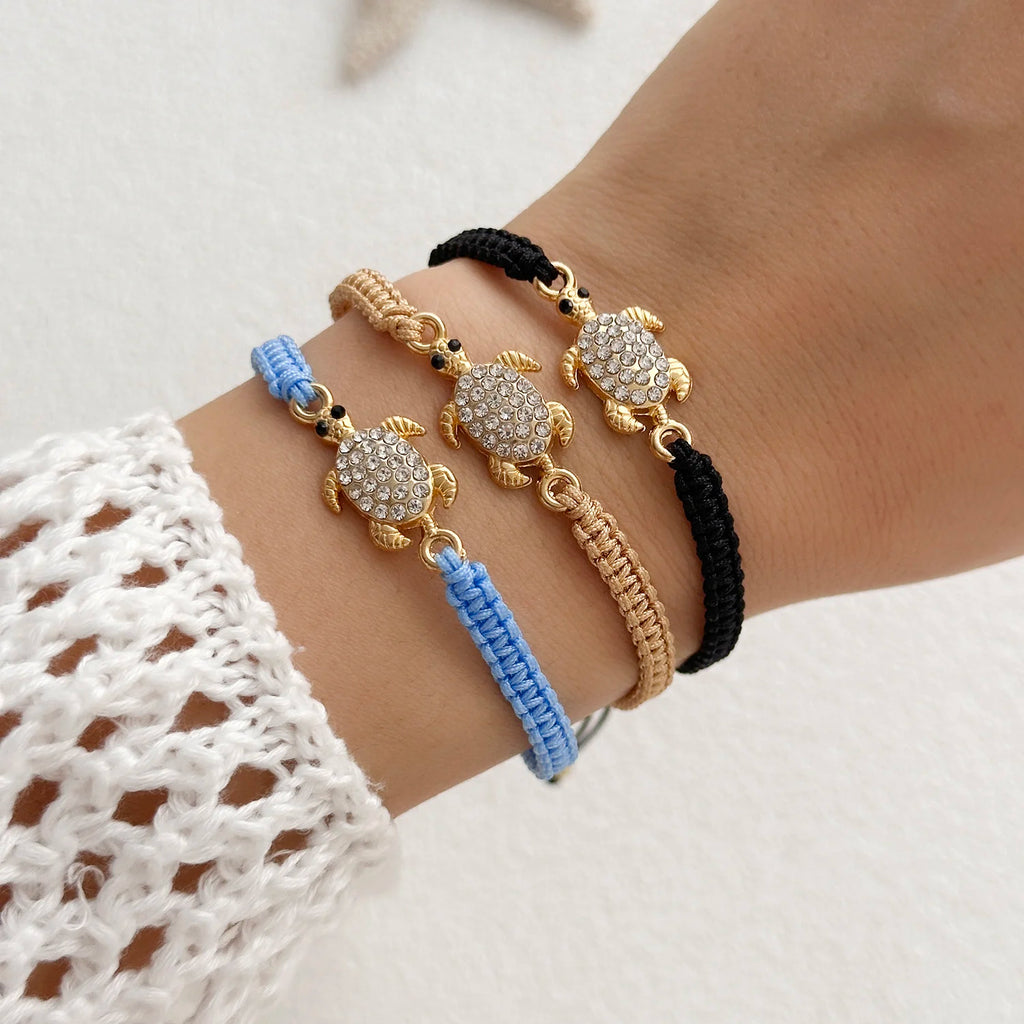 CowLost | boho-bohemian-sea-turtle-woven-bracelet-for-women-full-rhinestone-tortoise-handmade-bangles-beach-party-banquet-charm-jewelry |1