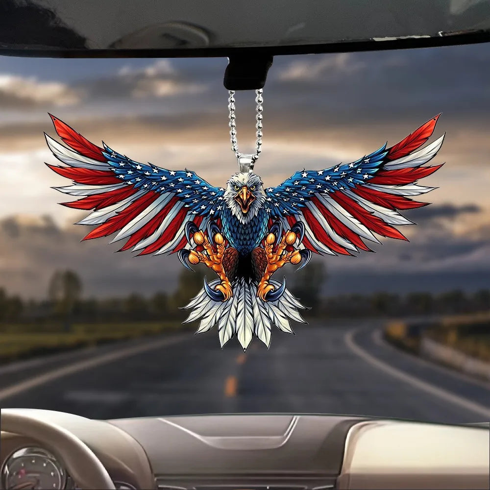 CowLost | paint-product_id-american-flag-eagle-rearview-mirror-keychain-pendant |10
