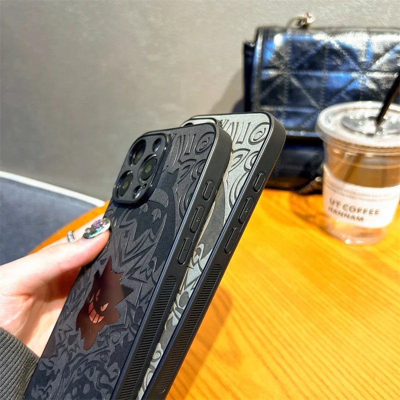 CowLost | cute-cartoon-gengar-laser-embossed-leather-texture-shockproof-phone-case-for-iphone-11-to-17-pro-max |9