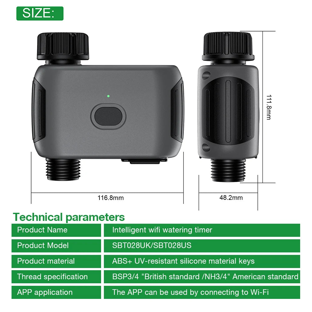WiFi Smart Garden Water Timer 1-Zone Programmable Irrigation Valve with APP Control