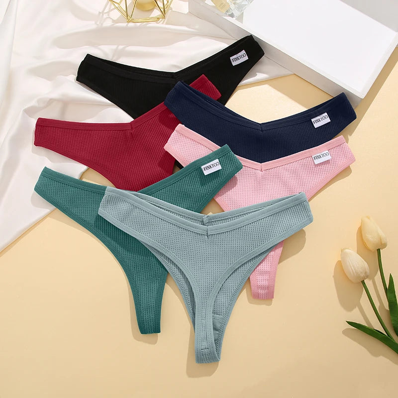 CowLost | activewear-pants-3pcs-cotton-waffle-women-s-sexy-thong-panties-set |10