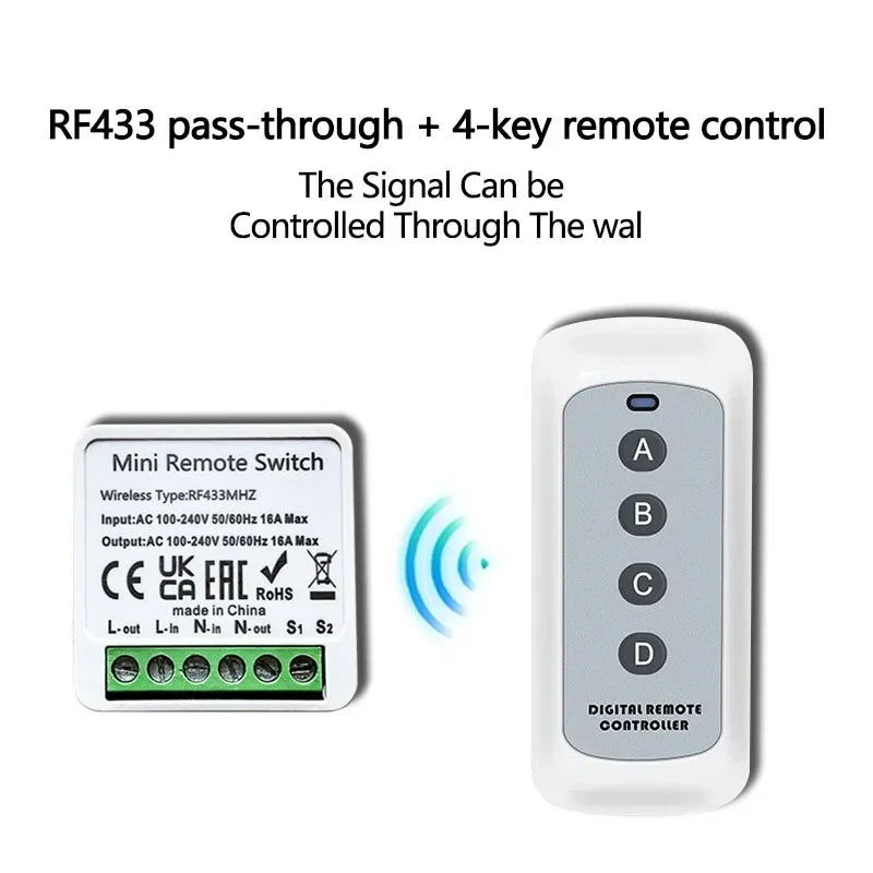 CowLost | garage-door-remotes-product_id-wireless-433mhz-16a-4-key-rf-switch-module-remote-ac-100-240v-relay-receiver |8