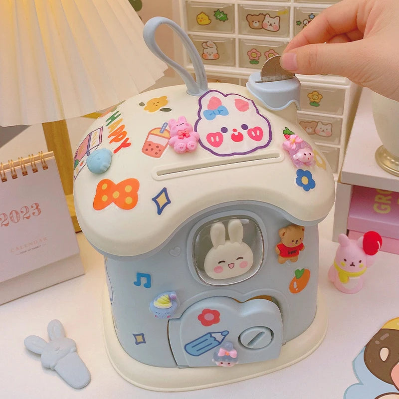 Girl DIY Creative Piggy Bank with Lock Key Money Saving Toy for Kids Christmas Gift