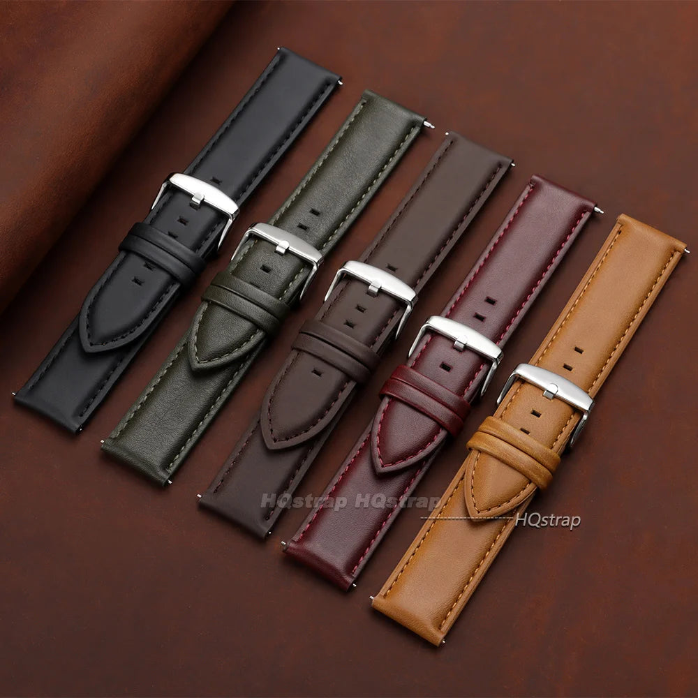 Vintage Leather Watchband 18-24mm Quick Release Pin Buckle for Seiko Unisex