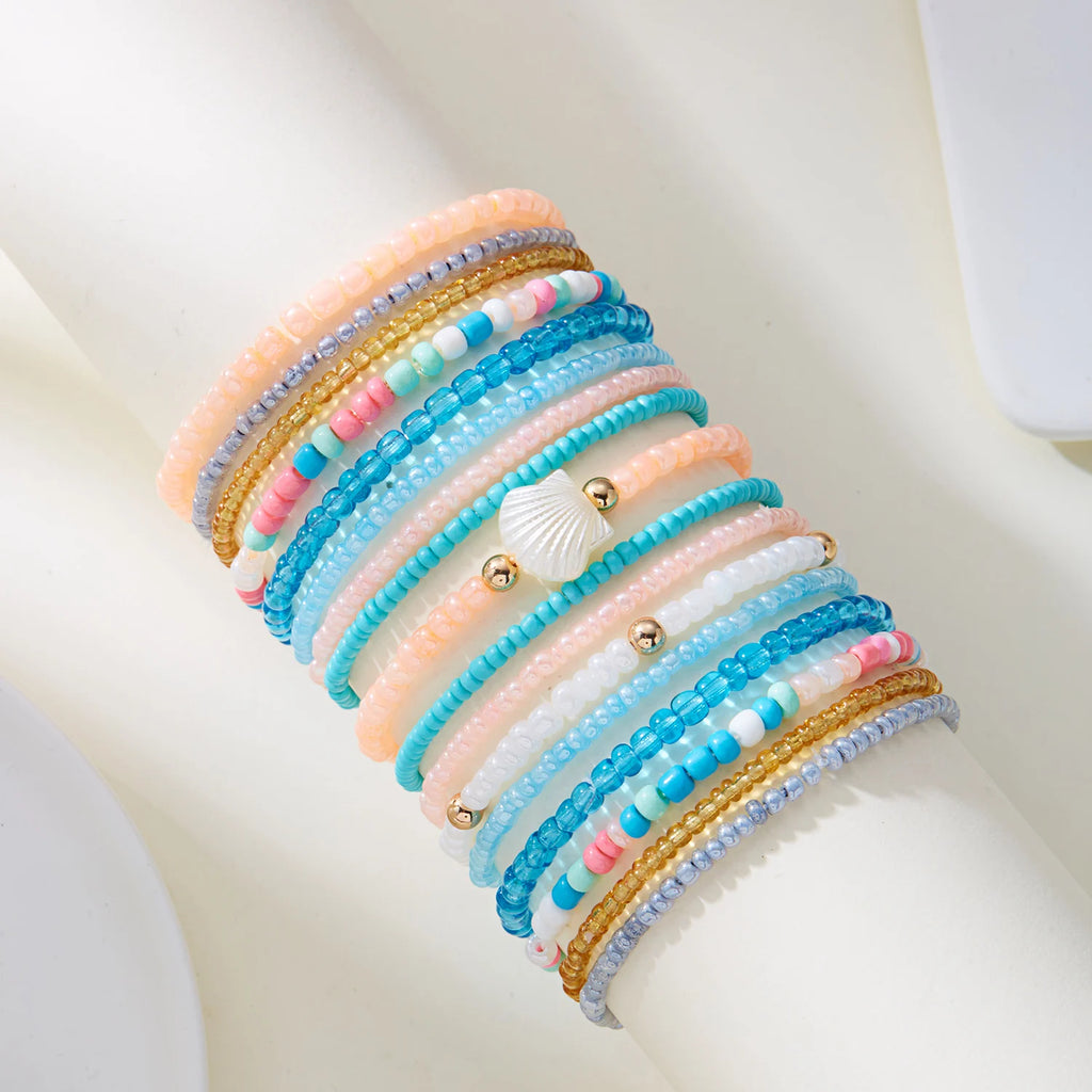CowLost | elastic-beaded-bracelets-bohemian-colorful-beads-stretchy-strand-chain-bangle-girls-summer-beach-party-vacation-jewelry |8