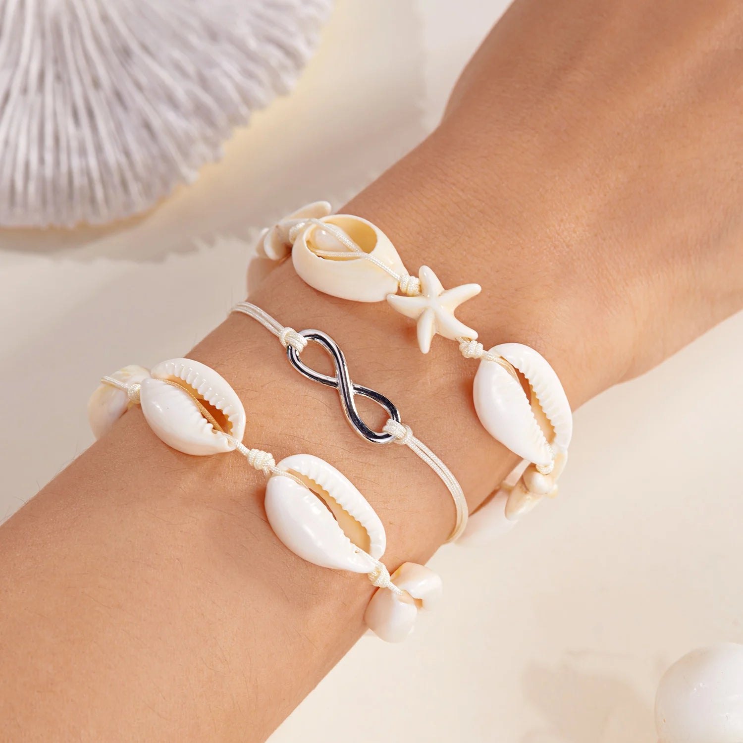 CowLost | summer-bohemian-flower-starfish-sea-turtle-pendant-bracelets-set-for-women-polymer-clay-colorful-beaded-bangle-beach-jewelry |10