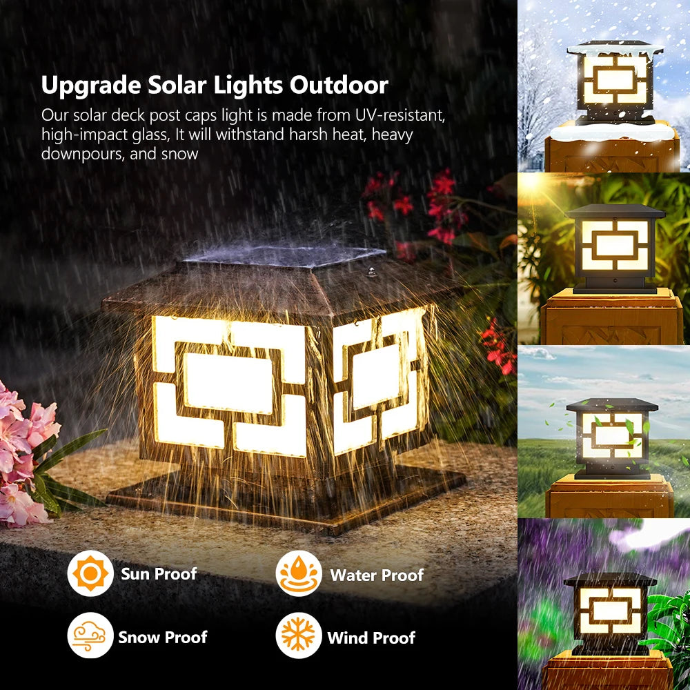 Outdoor Solar LED Post Cap Lights Waterproof with 2 Color Modes for Garden Patio Pathway
