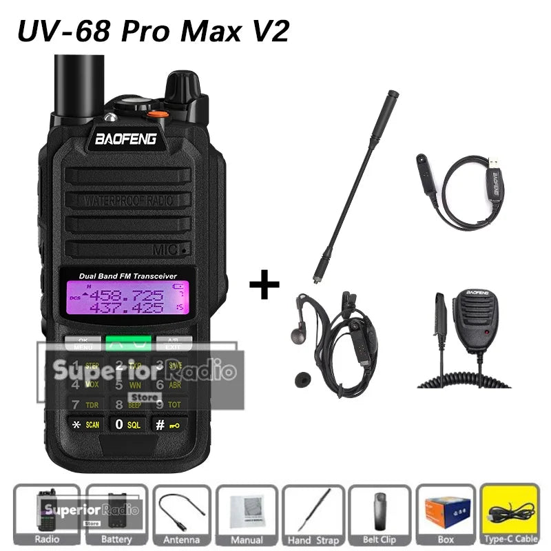 CowLost | mobile-phone-cases-baofeng-uv-68-pro-max-v2-walkie-talkie-ip67-waterproof-usb-c-charger-long-range-fm-radio-128-channels |33