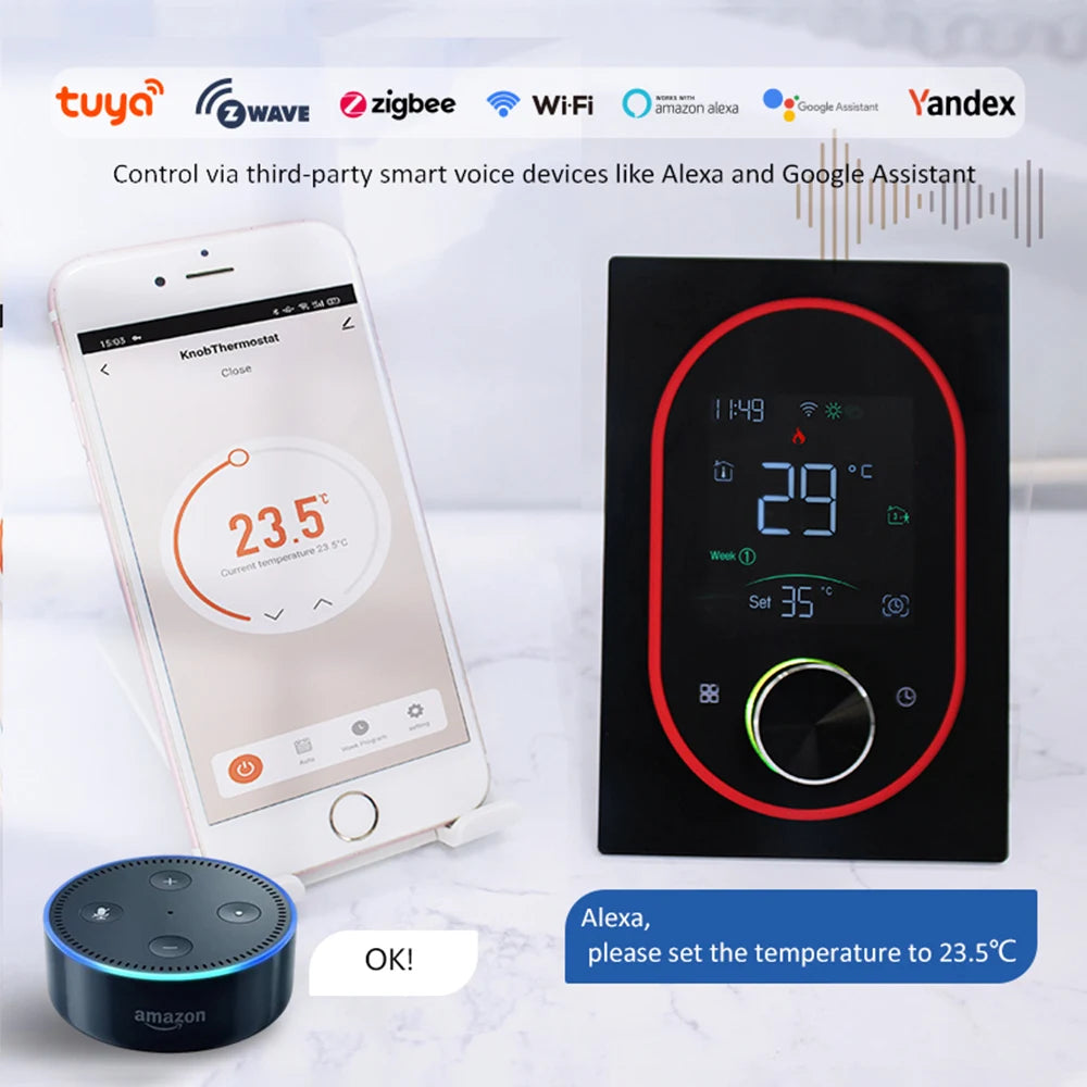 Smart WiFi Programmable Knob Thermostat for Electric Floor Heating & Gas Boiler