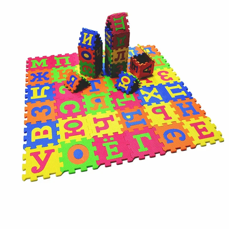 Russian Alphabet EVA Foam Puzzle Mat 36 Pcs Interlocking Floor Carpet 14x14cm