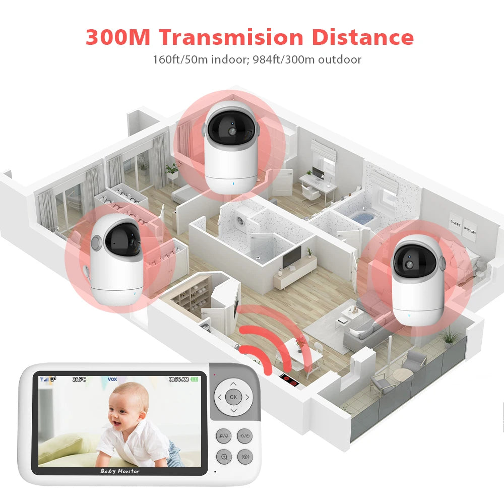 CowLost | vb806-video-baby-monitor-camera-720p-5inch-large-display-3x-zoom-pan-tilt-security-camera-300m-transmissian-distance-2-way-audio |5