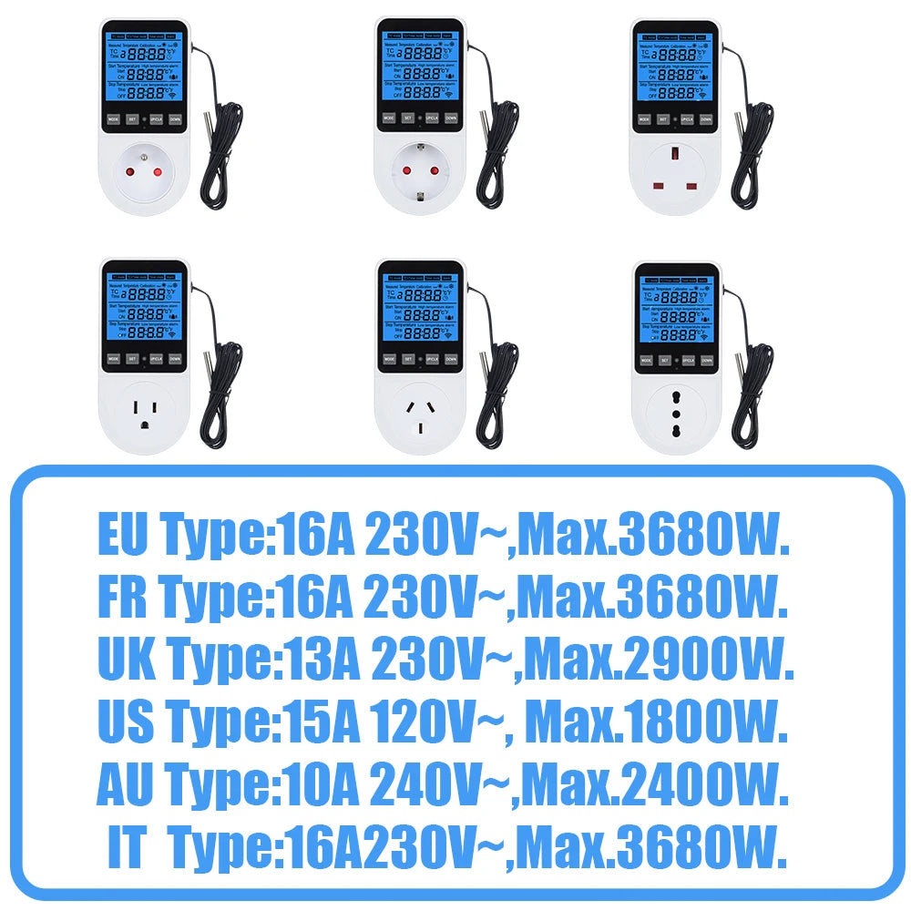LCD Timer Socket Thermostat Temperature Controller AC110-230V for Heating Cooling