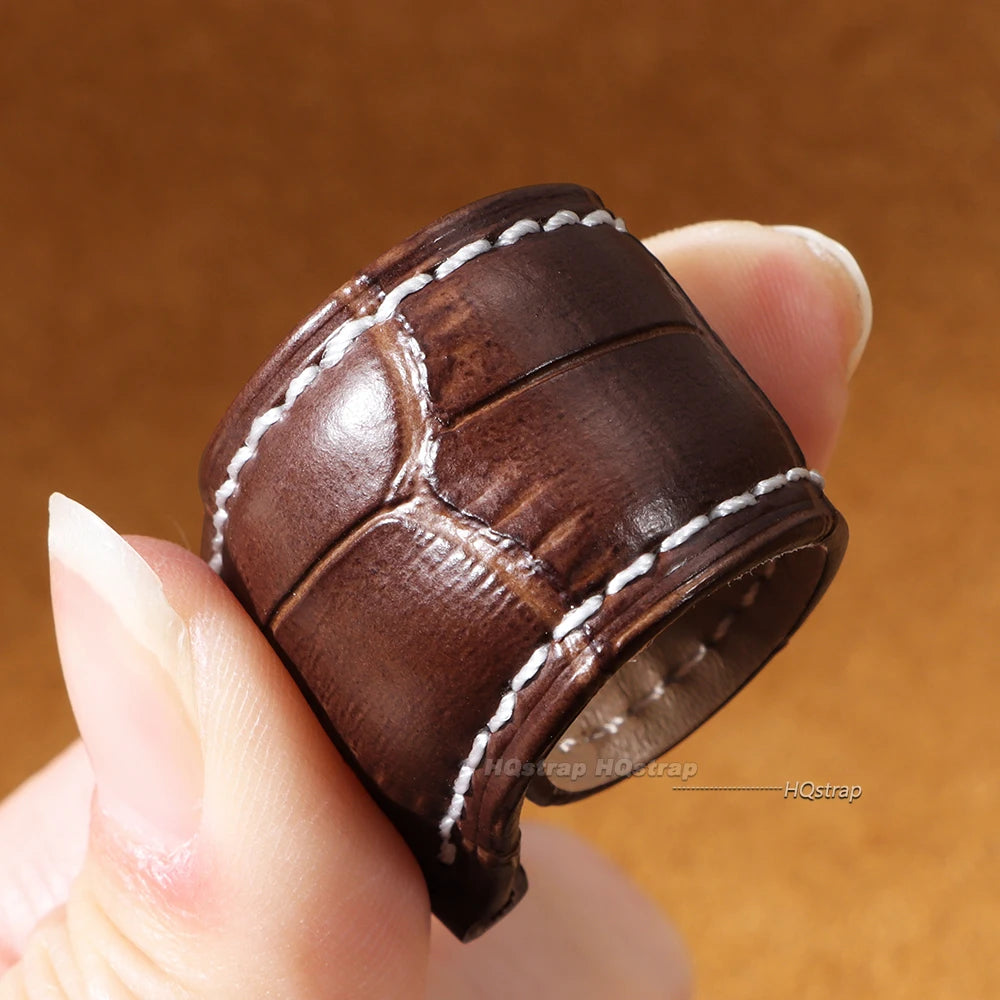 CowLost | product_id-genuine-calfskin-leather-watch-strap-16-24mm-black-with-brown-stitching-butterfly-buckle |6