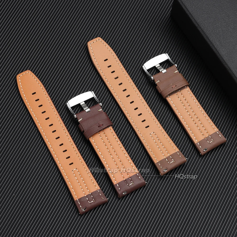 22mm Handmade Vintage Cowhide Leather Watch Band for Seiko Smartwatch Quick Release