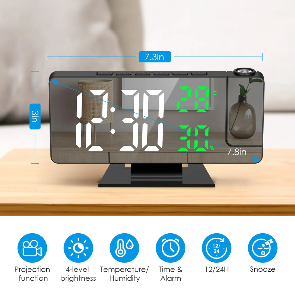 ORIA Digital Projection Alarm Clock with LED Temperature & Humidity Display for Home and Office