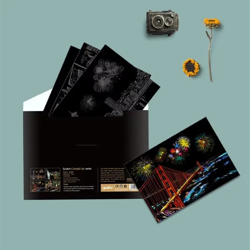 CowLost | product_id-4-piece-a4-diy-scratch-painting-set-landscapes-cities-animals |4