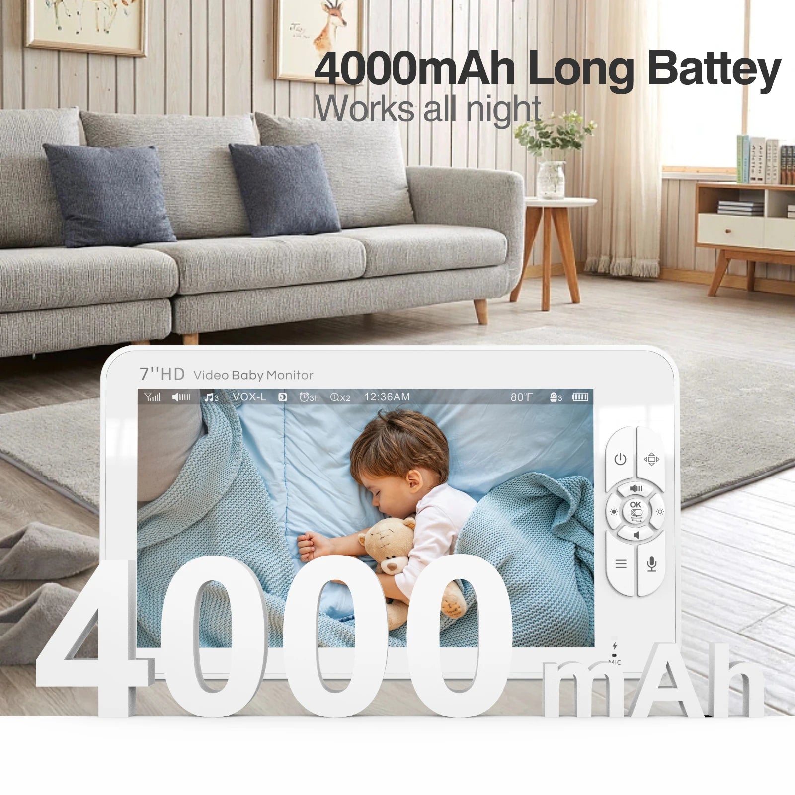 CowLost | baby-transport-accessories-babystar-7-hd-1080p-split-screen-baby-monitor-no-wifi-hack-proof-remote-zoom-pan-tilt-4000mah-battery |9