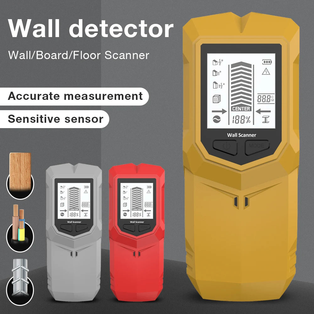 HW-910 Handheld 6-in-1 Wall Metal Detector Stud AC Wire Pipe Wooden Beam Finder with LCD Display