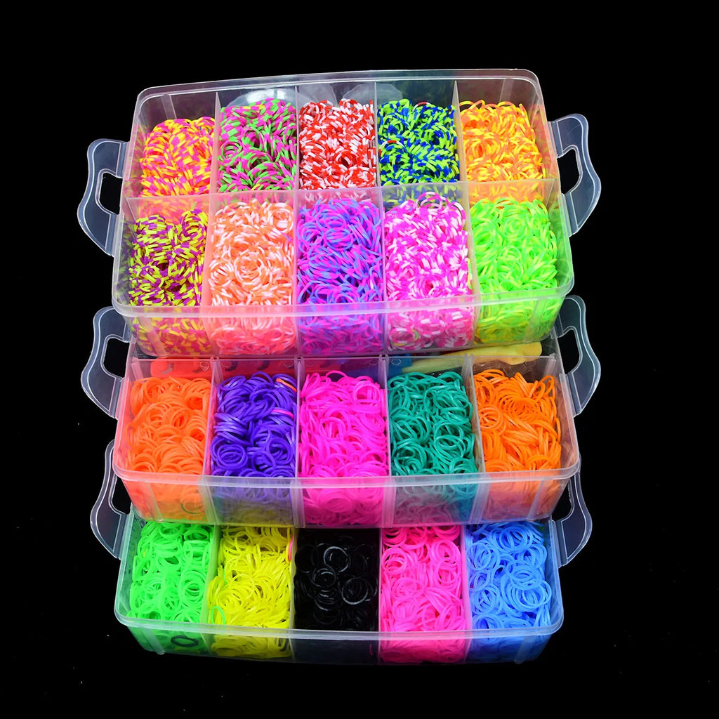 Colourful Rubber Loom Band Set Elastic Bracelet Weaving Toy with Charms