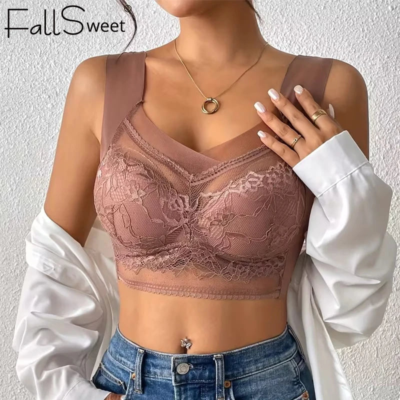 CowLost | product_id-fallsweet-6pcs-plus-size-wireless-lace-push-up-ice-silk-bralettes-for-women |2