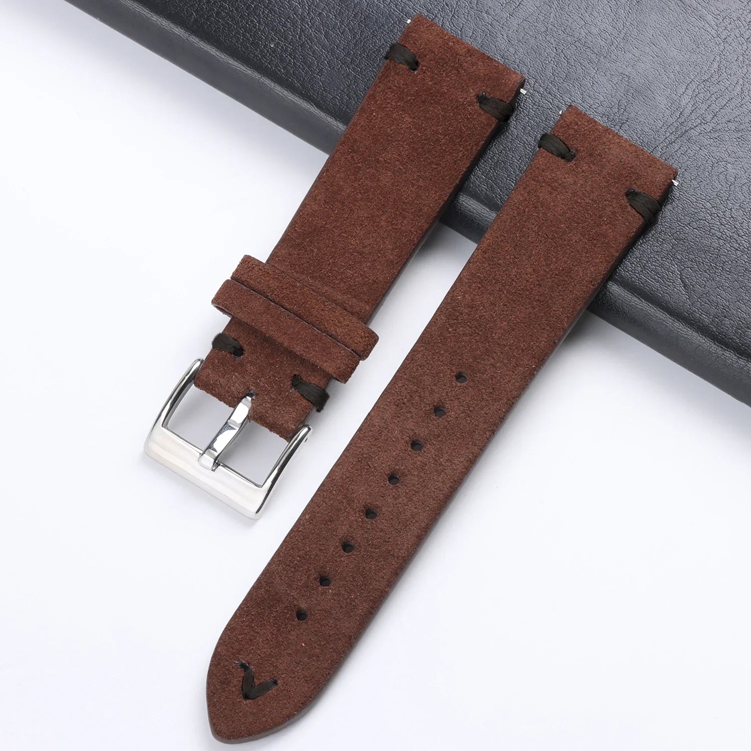 CowLost | product_id-hqstrap-grey-vintage-suede-leather-watch-strap-18-22mm-handmade-stitching-universal-replacement |18