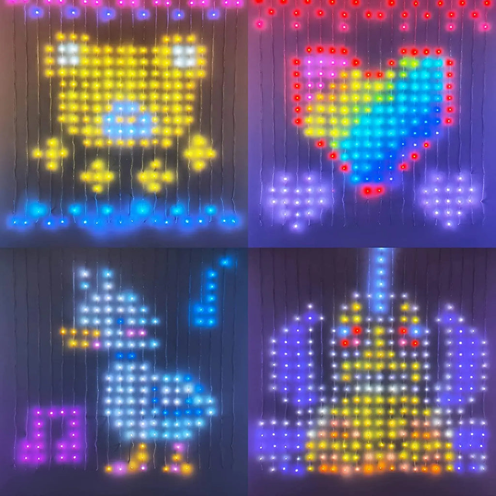 Programmable RGB Smart LED Window Curtain Lights with APP Remote and DIY Text Patterns