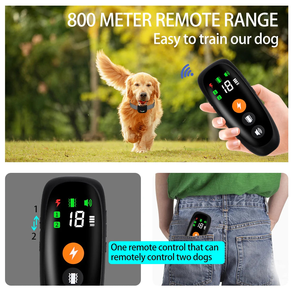 Anti Bark Dog Training Collar 800m Remote Waterproof Rechargeable Electric Shocker