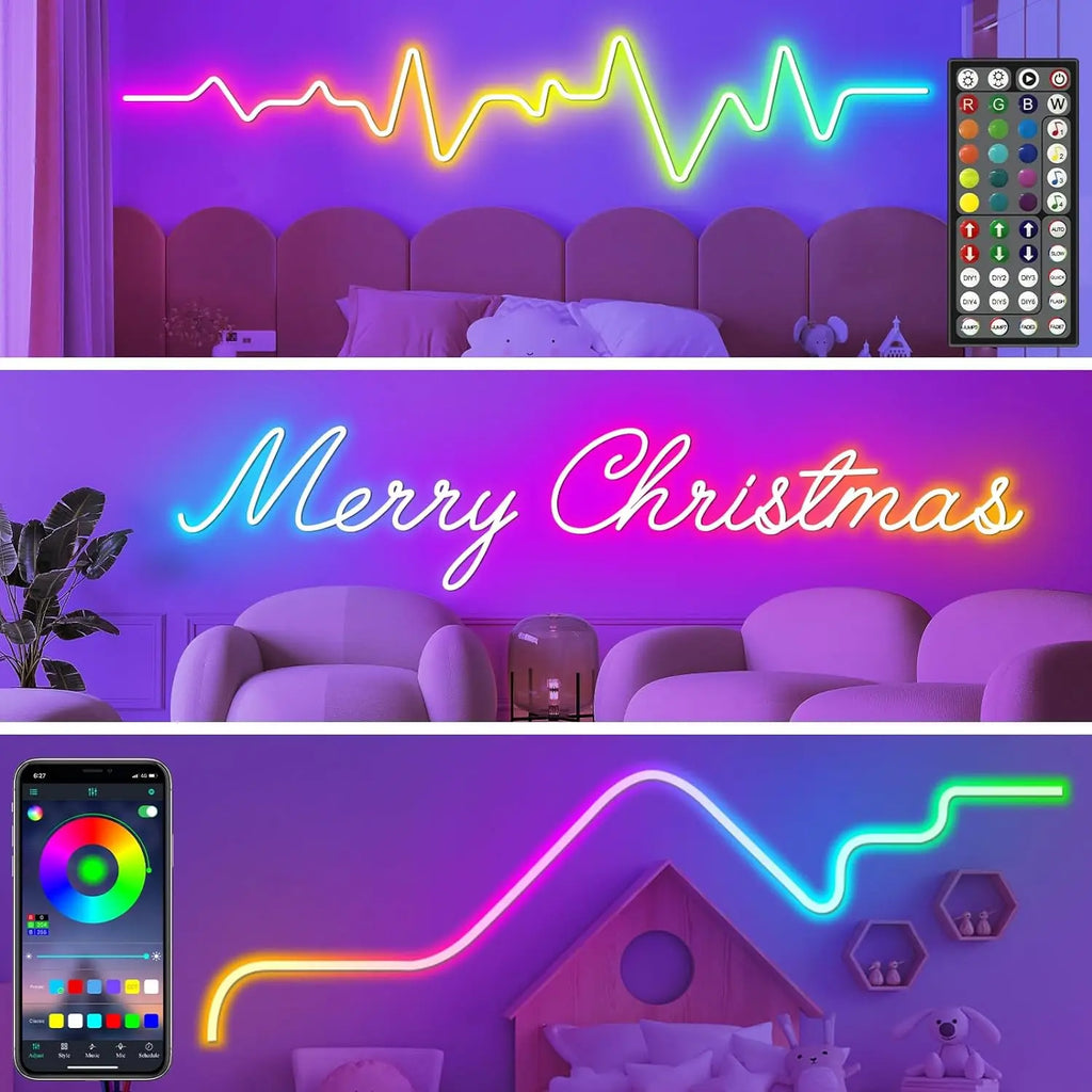 Mexllex RGB LED Neon Rope Lights, Music Sync, App & Remote Control, Waterproof Indoor Outdoor