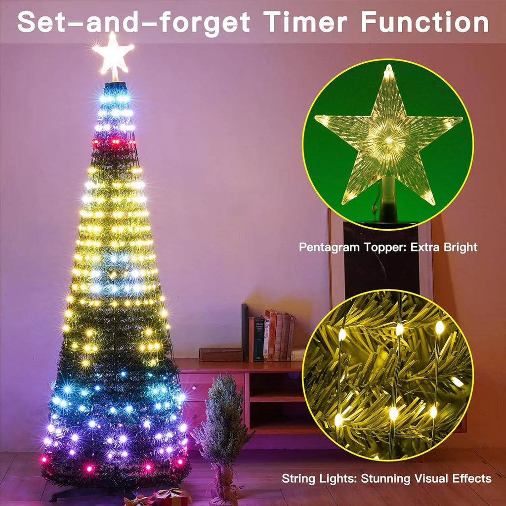Smart Christmas Tree Lights with Star Topper, Music Sync, Remote & APP Control for Outdoor Yard Display