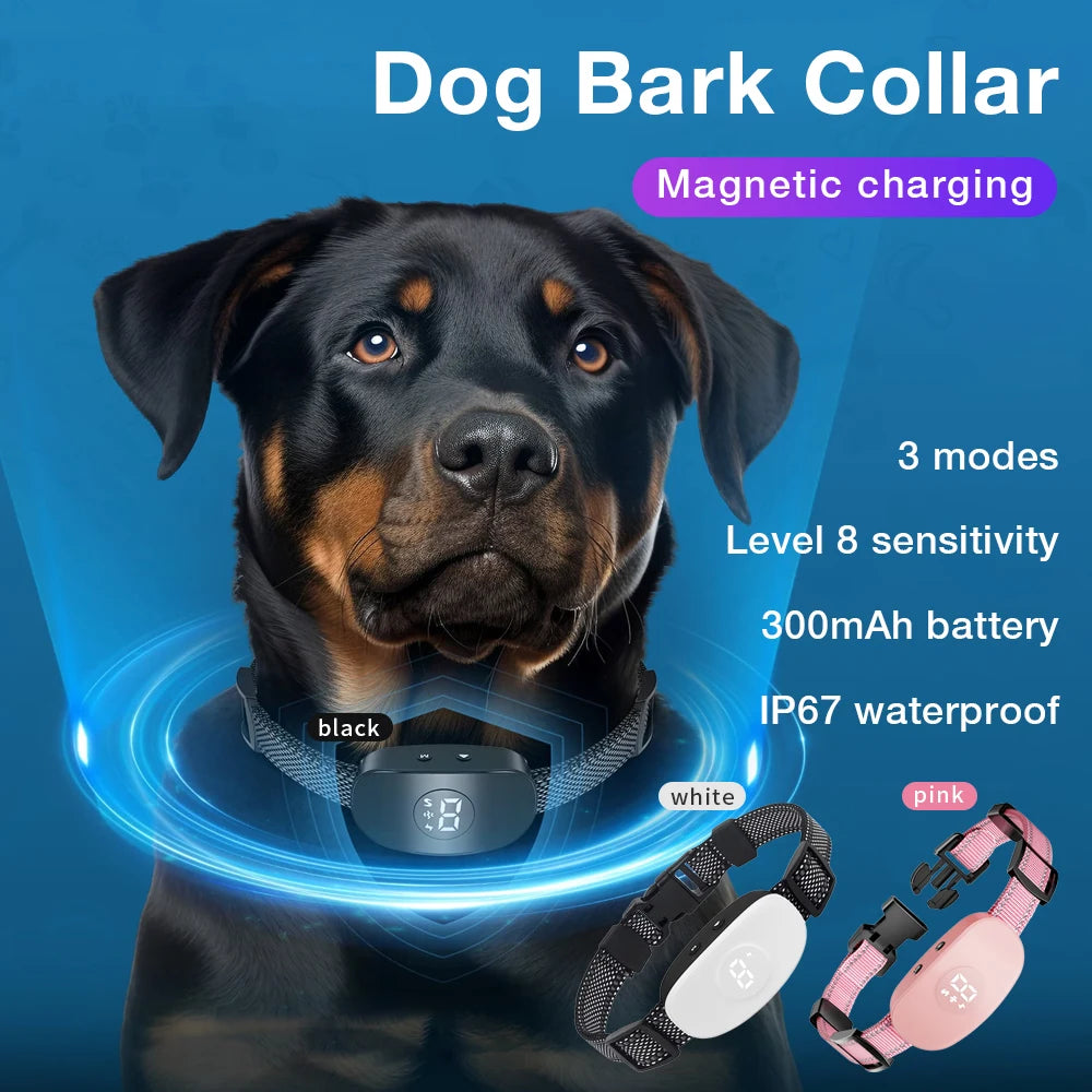 Rechargeable Automatic Anti Barking Dog Collar IP67 Waterproof Shock & Vibration Training Collar for 8-120lbs Dogs
