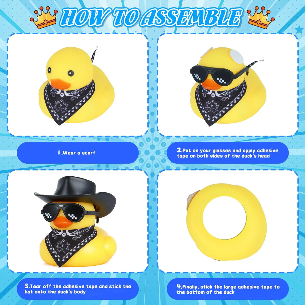 CowLost | product_id-cowboy-yellow-rubber-duck-car-accessory-set-with-hats-scarves-sunglasses-stickers-6-12-24-48-pack |5