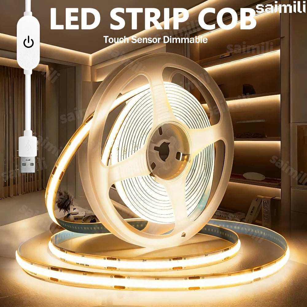 CowLost | light-ropes-strings-product_id-5v-usb-cob-led-strip-lights-with-touch-control-and-adjustable-brightness-for-home-cabinets-vanities-tv-backgrounds |1