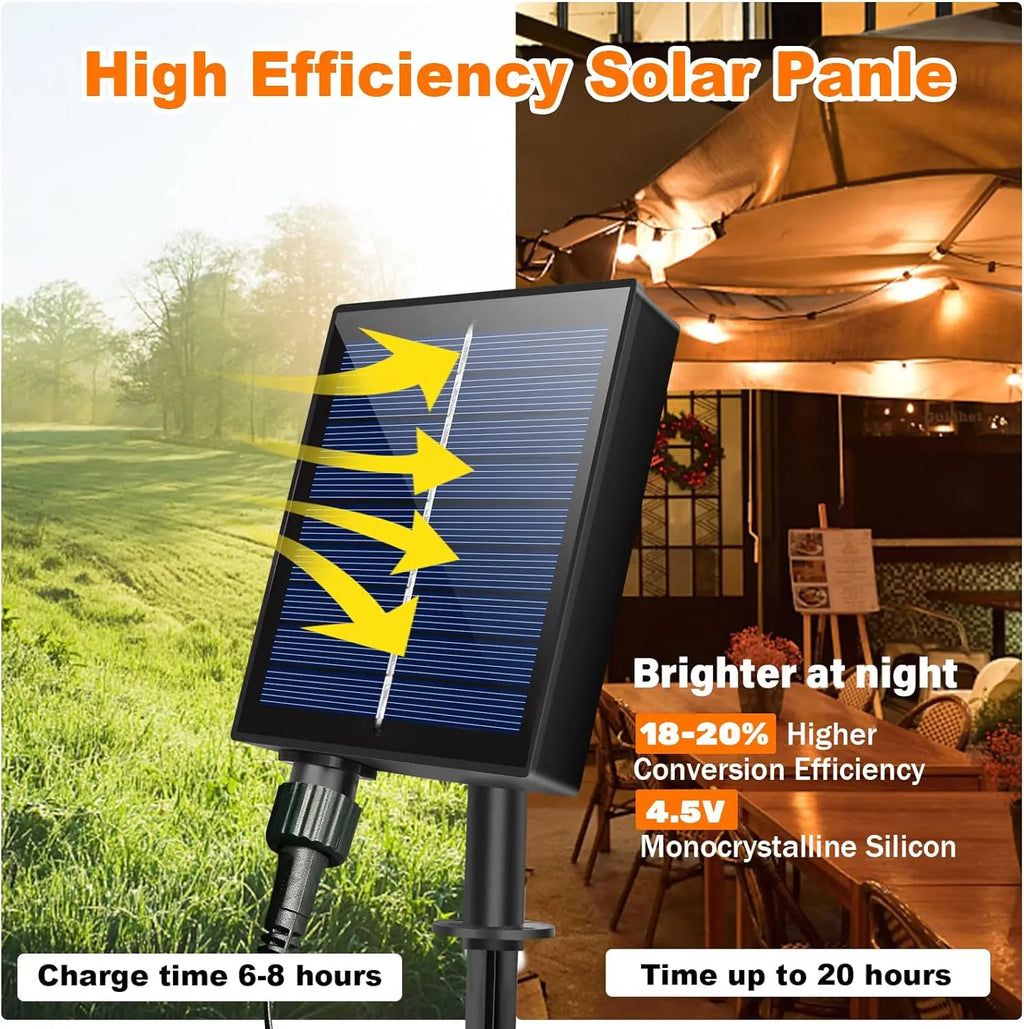 G40 Solar Globe String Lights Outdoor, 8 Modes, USB Charge, Remote, Waterproof for Balcony Wedding