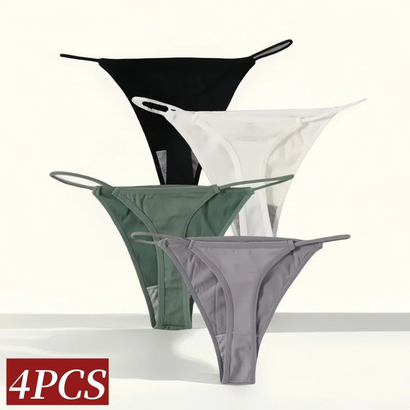 CowLost | product_id-4pcs-women-seamless-low-rise-solid-color-g-string-bikini-panties-t-back |2