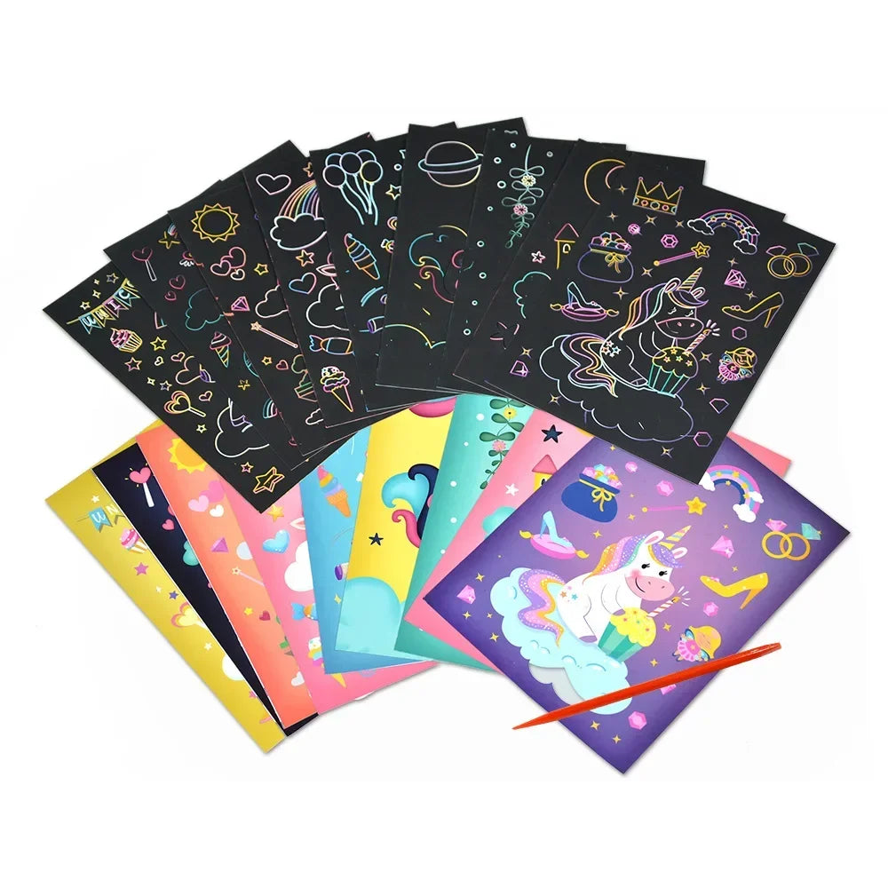 CowLost | product_id-9pcs-magic-rainbow-scratch-art-painting-kit-cartoon-animal-diy-educational-toy |11