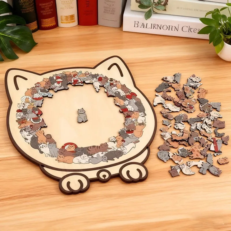 CowLost | product_id-colored-cat-wooden-jigsaw-puzzle-unique-animal-shape-creative-gift |9