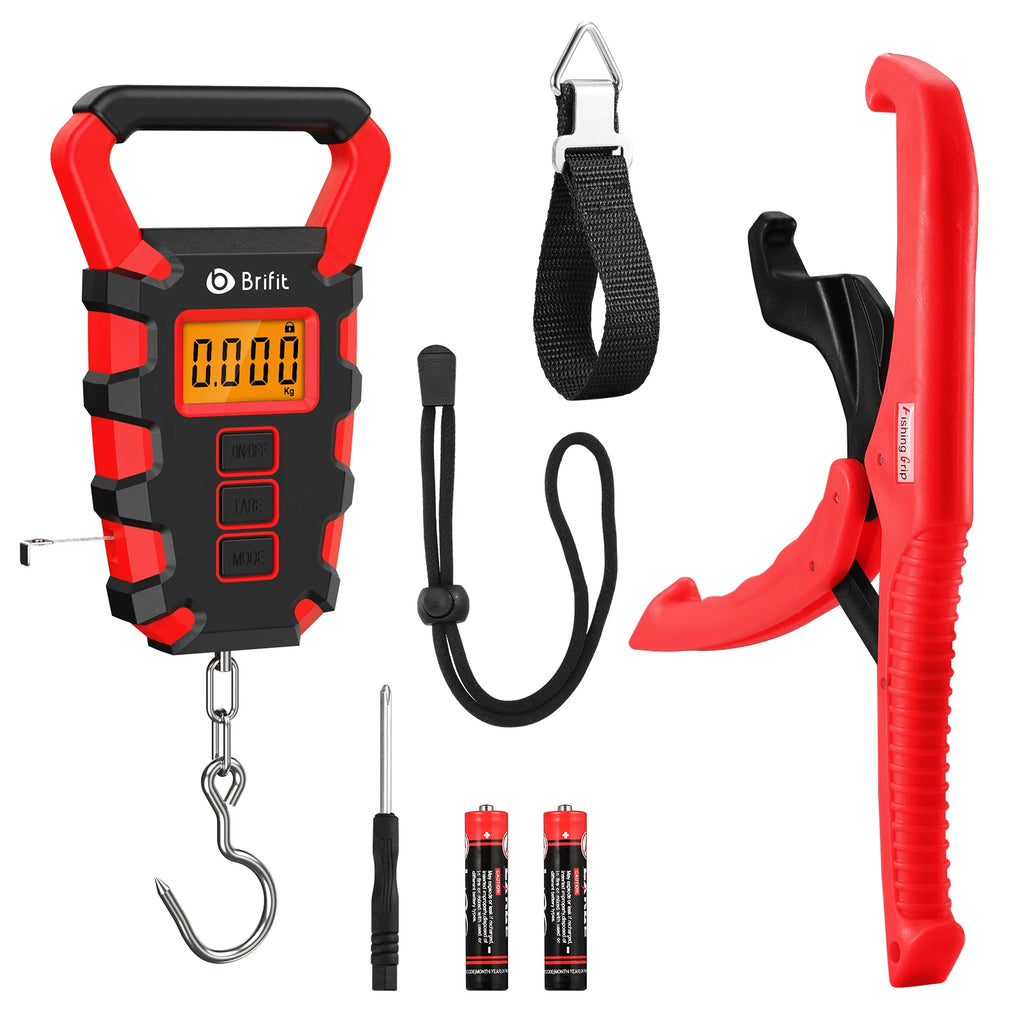 ORIA Digital Hanging Fishing Scale 50kg with Tape Measure and Fish Gripper