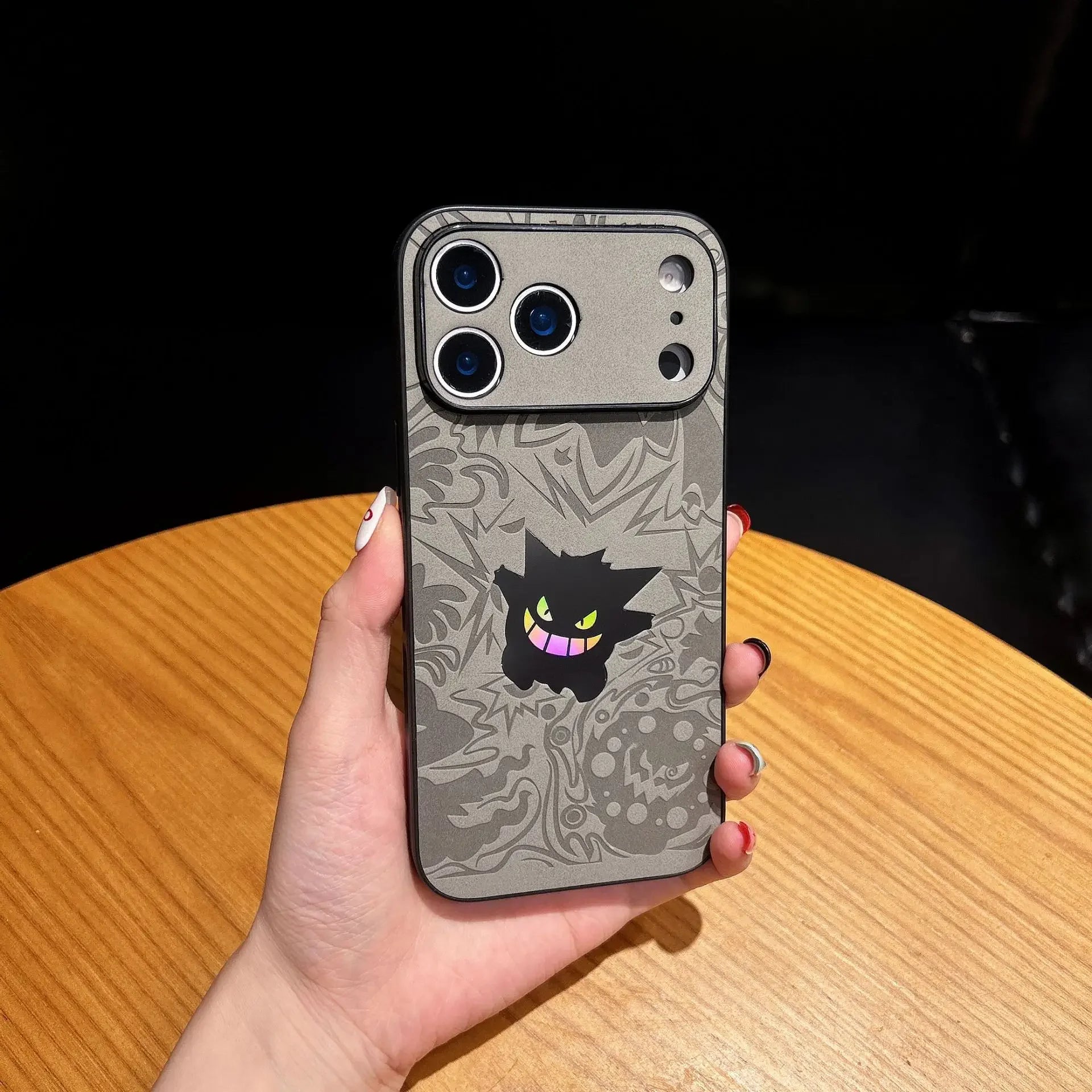 CowLost | cute-cartoon-gengar-laser-embossed-leather-texture-shockproof-phone-case-for-iphone-11-to-17-pro-max |12