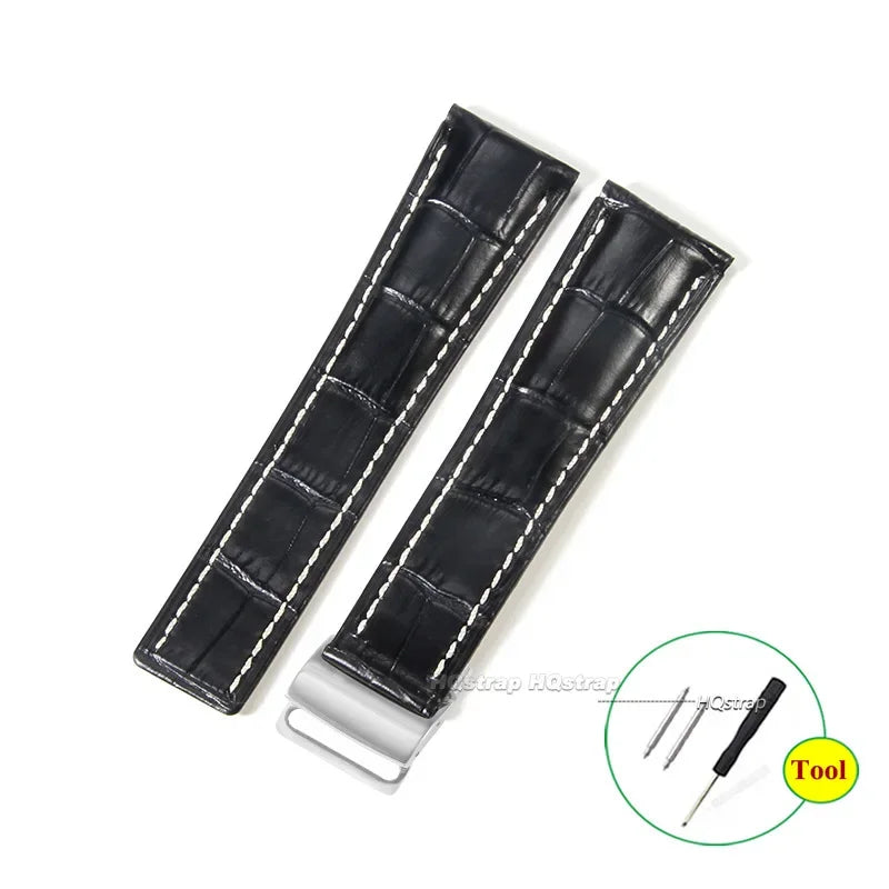 CowLost | bracelets-product_id-22mm-24mm-genuine-leather-cowhide-watchband-for-breitling-with-metal-folding-buckle |20