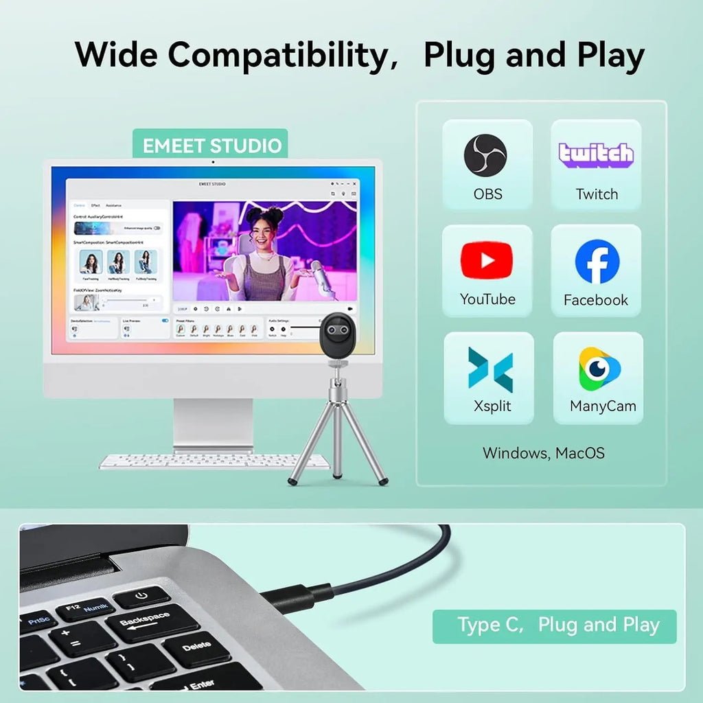 CowLost | webcam-4k-for-streaming-for-laptop-computer-uhd-mini-webcam-emeet-piko-usb-camera-with-3-mics-webcam-tripod |4