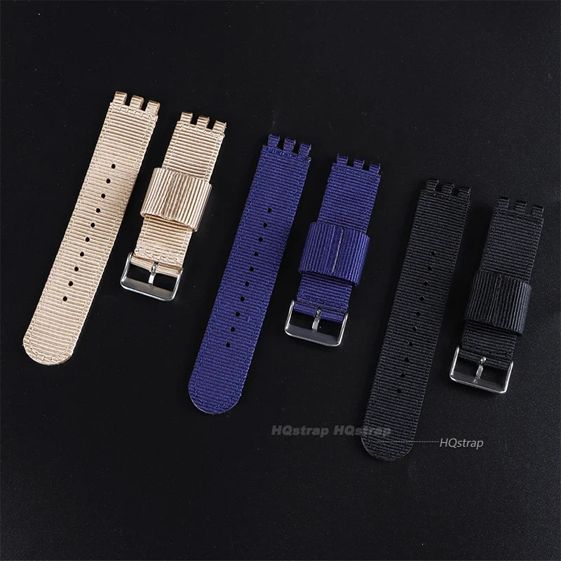 Nylon Canvas Watchband for Swatch 17mm 19mm 20mm Replacement Strap with Metal Pin Buckle