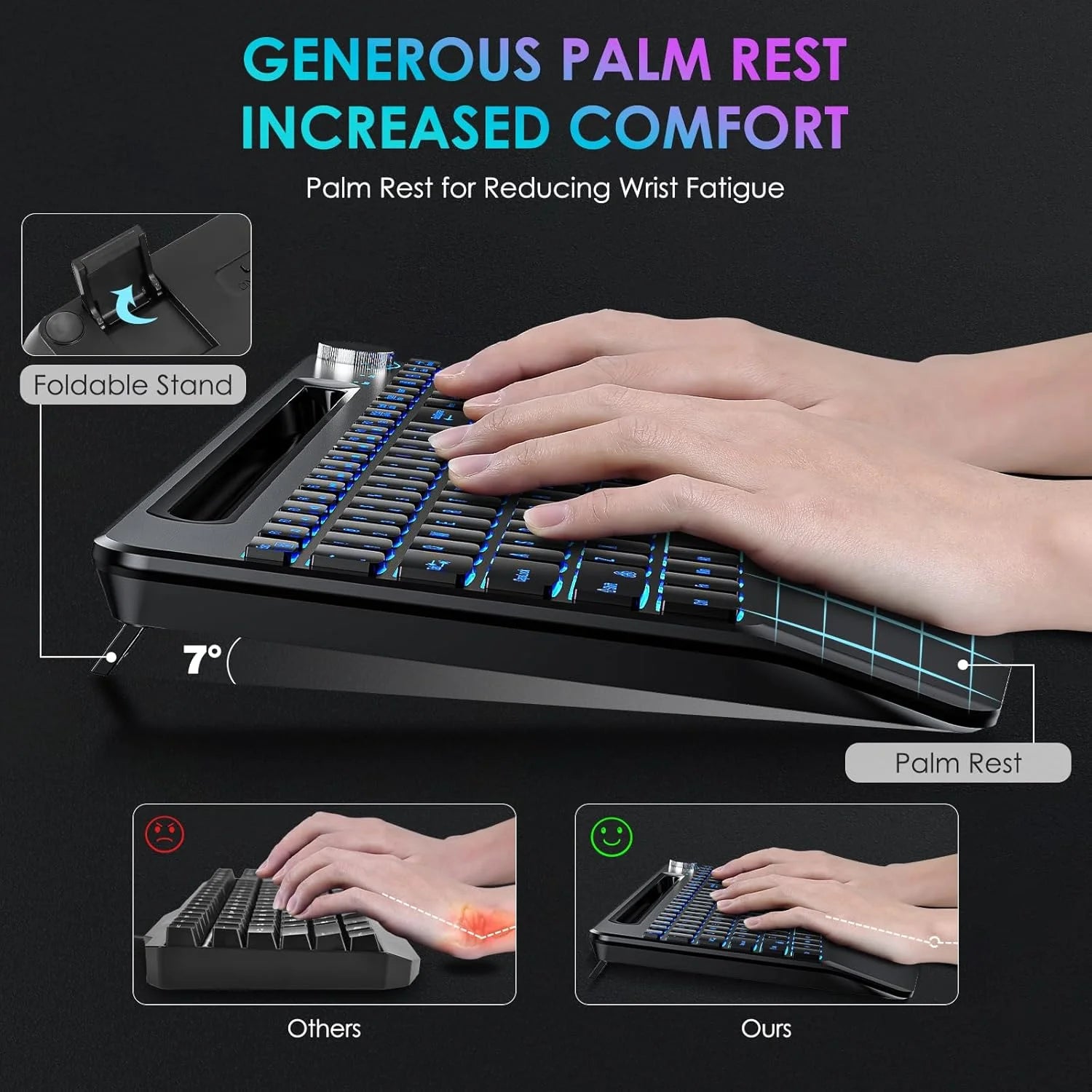 CowLost | product_id-rechargeable-7-color-backlit-full-size-keyboard-with-slot-wrist-rest-volume-knob-mouse-set |8