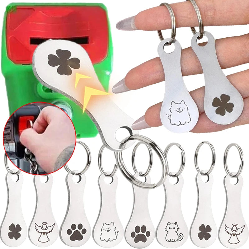 Shopping Cart Token Keychain Metal Coin Holder Trolley Keyring