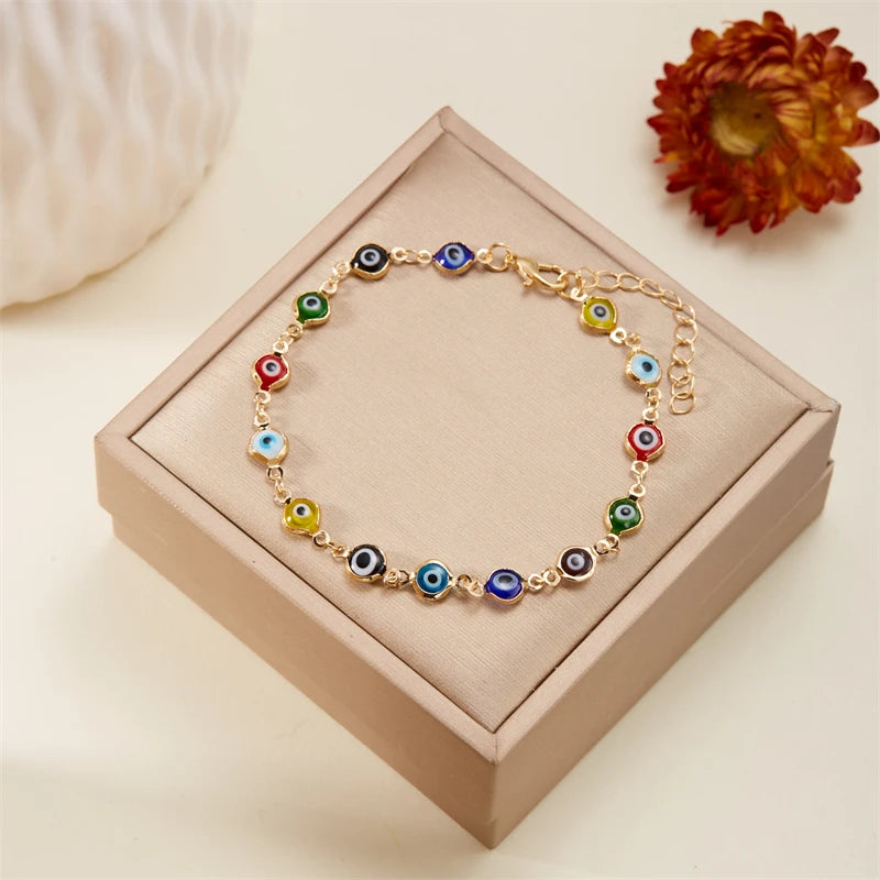 CowLost | bohemian-lucky-turkey-evil-eye-anklets-for-women-colorful-red-blue-eye-metal-chain-ankle-bracelet-summer-beach-foot-leg-jewelry |3