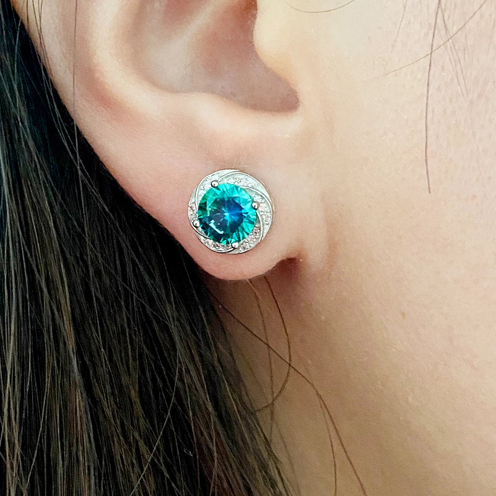 CowLost | business-card-cases-925-sterling-silver-lab-blue-green-moissanite-stud-earrings |5