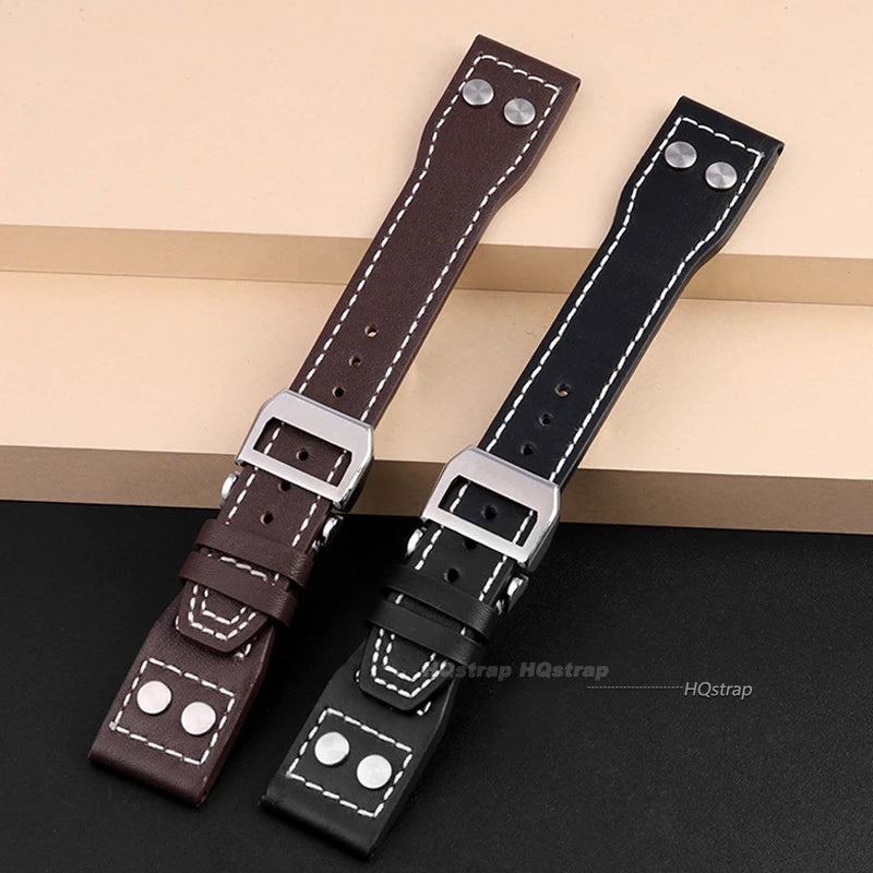 CowLost | bracelets-product_id-iwc-pilot-genuine-leather-watchband-20-21-22mm-cowhide-steel-folding-buckle-wristband |12
