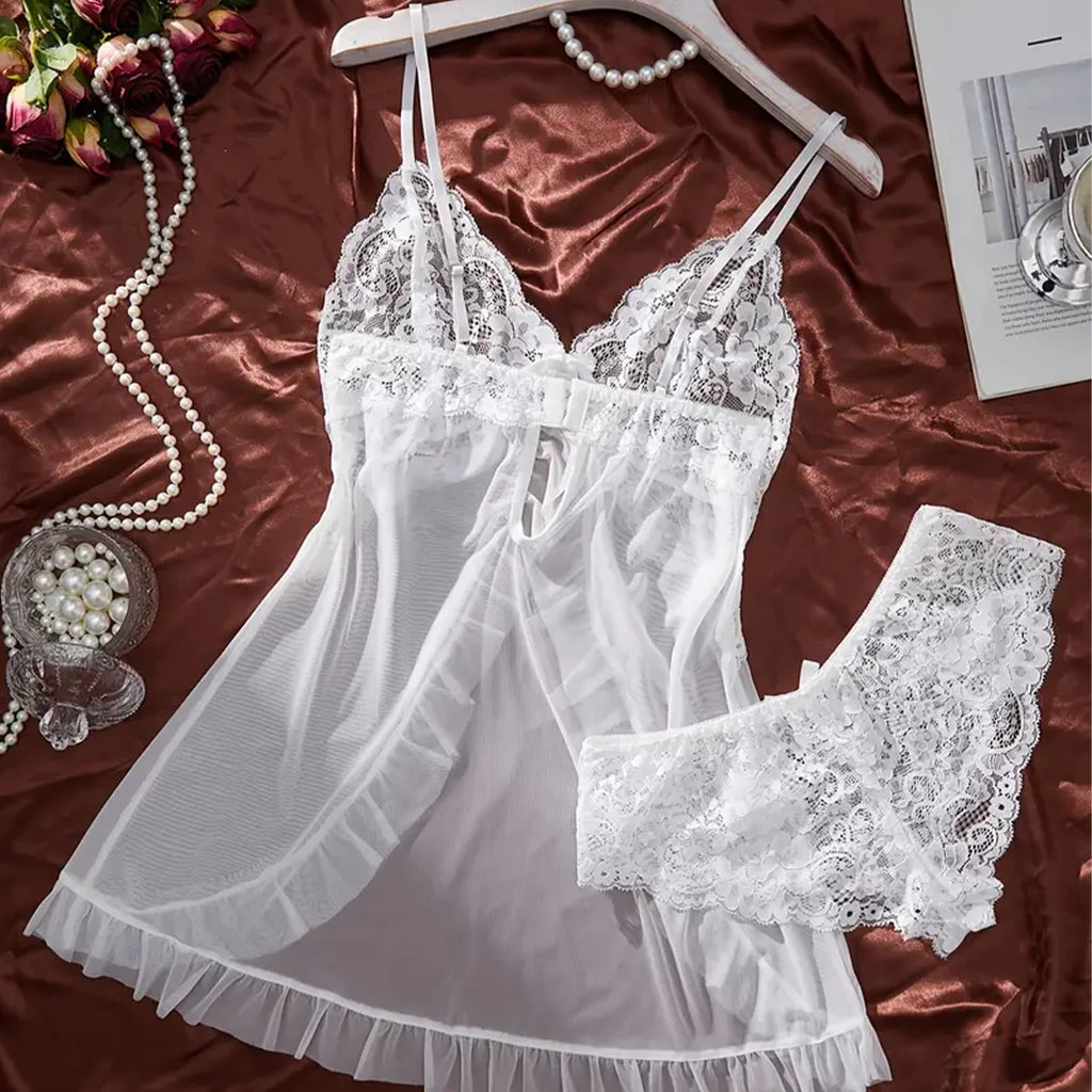 CowLost | transparent-white-sexy-lingerie-women-underwear-temptation-sleepwear-lace |2